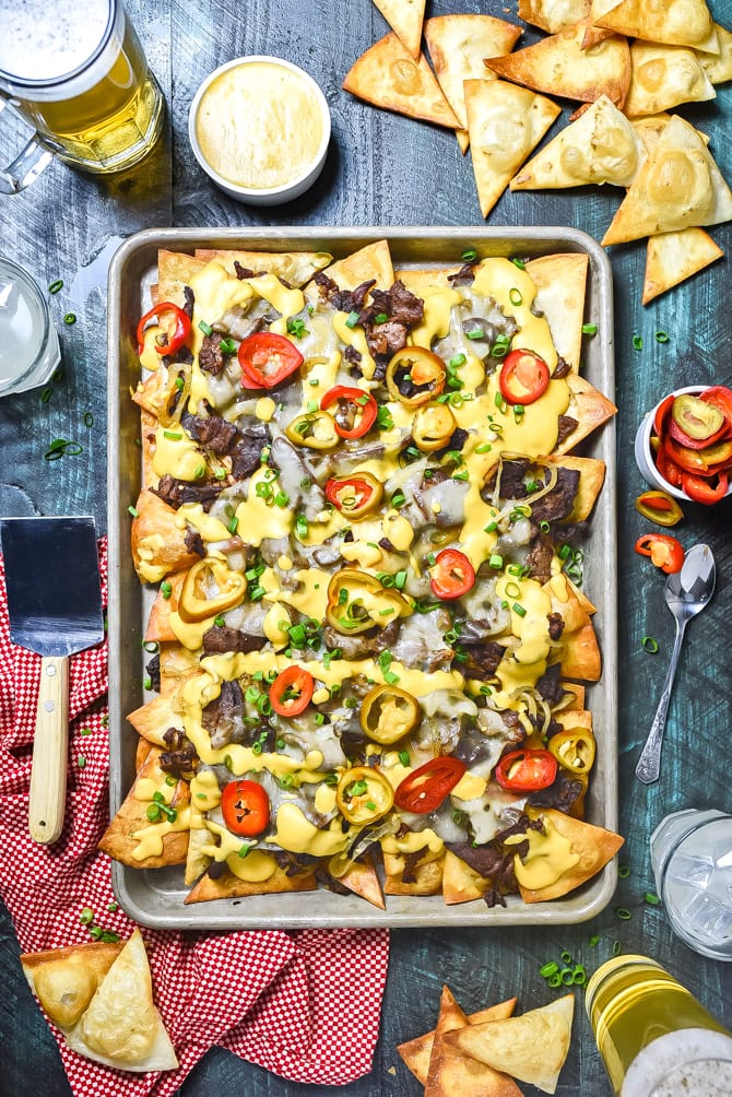 Sheet Pan Cheesesteak Nachos - Host The Toast