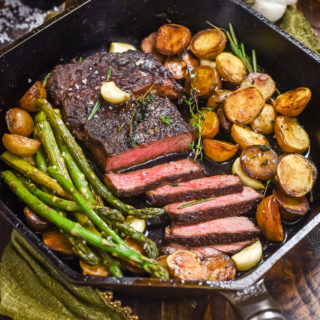 Pan-Fried Garlic Butter Steak with Crispy Potatoes and Asparagus - Host ...