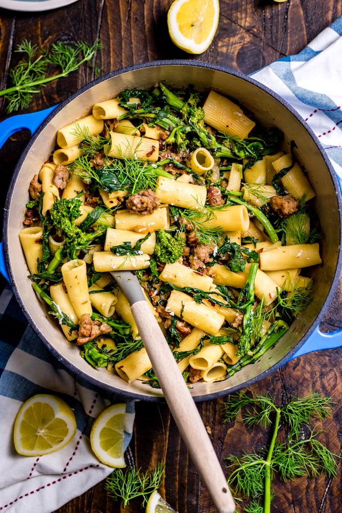 One Pot Lemony Pasta with Sausage, Broccoli Rabe, and Burrata - Host ...