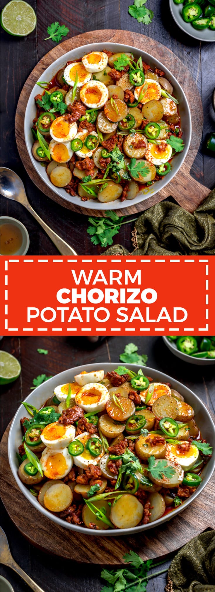 With a whisper of smoke and spice, Warm Chorizo Potato Salad is a Mexican-inspired spin on the German classic. Served with soft-boiled eggs and a chorizo vinaigrette, this mayo-free mash-up is best served warm.  | hostthetoast.com
