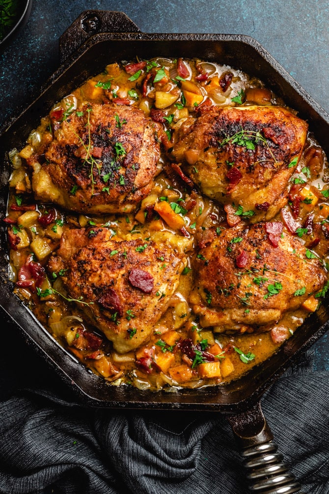 Chicken and Sweet Potato Skillet with Smoky MapleDijon Sauce Host