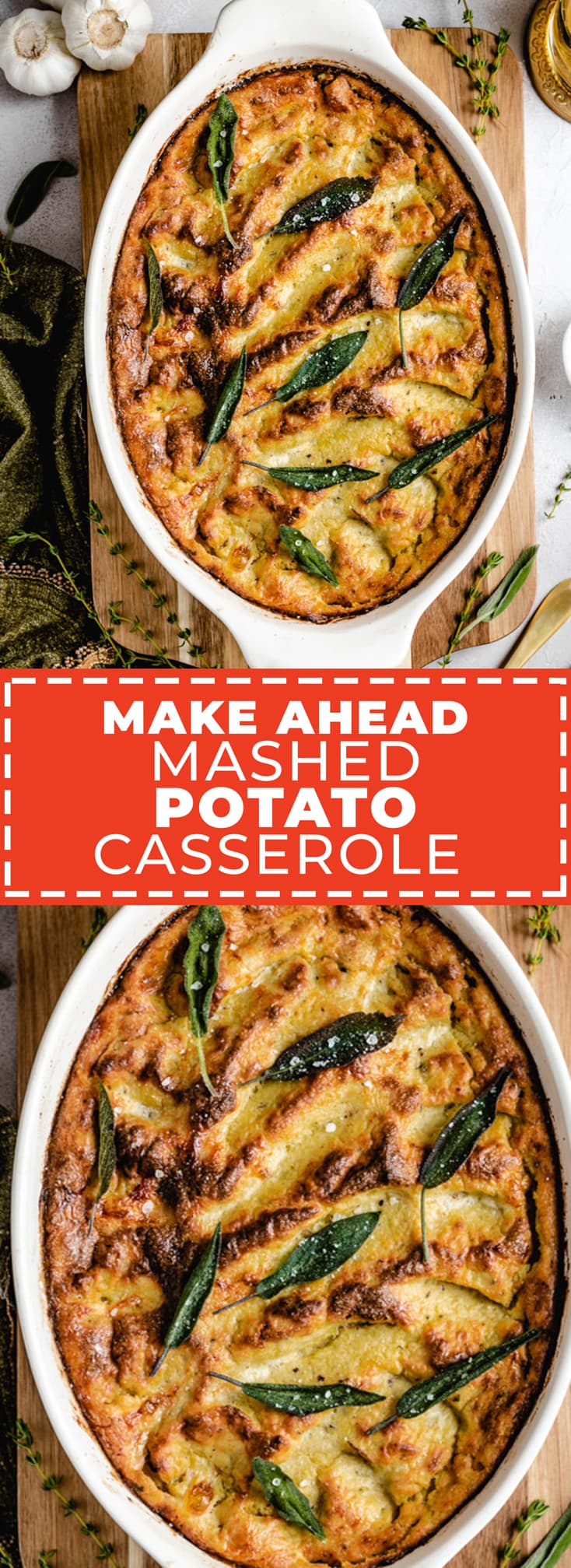 This Make-Ahead Mashed Potato Casserole is a holiday miracle. Cooked in herbed half-and-half and topped with fried sage, you’ll swoon over the crispy-yet-creamy texture as much as all of the avoided last-minute stress.  | hostthetoast.com