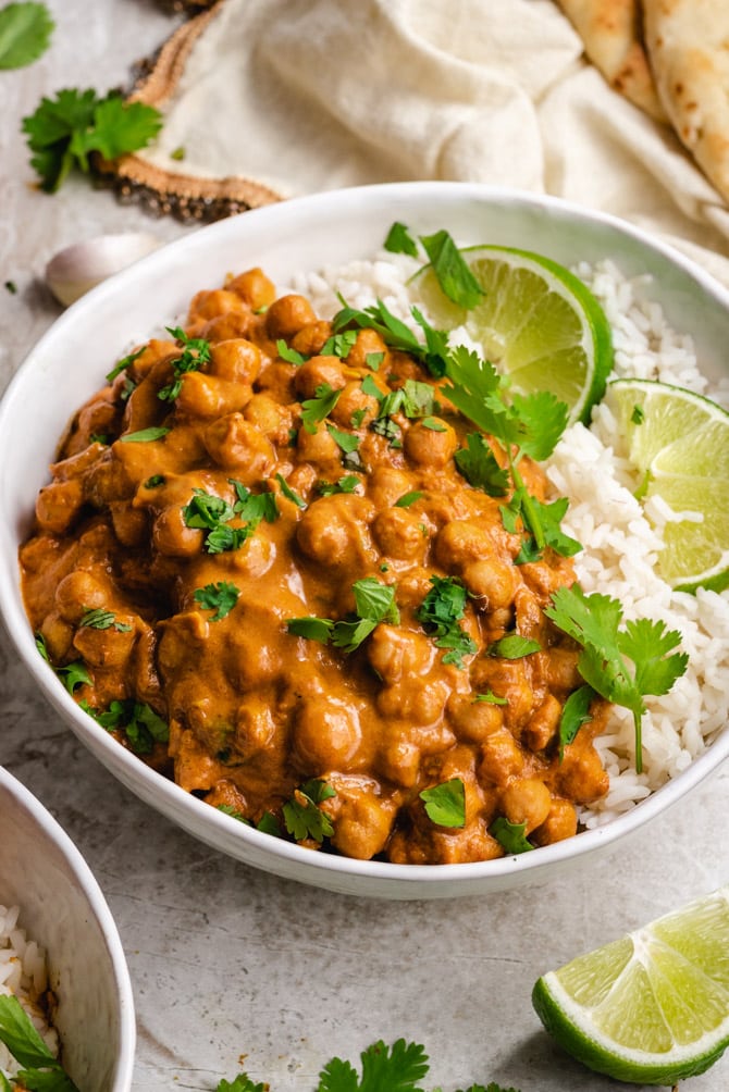 This Easy Chickpea curry is the perfect weeknight dinner: it's quick and easy to make, it comes together in one pot, and it uses staple pantry ingredients so you can make curry any time the craving hits.
