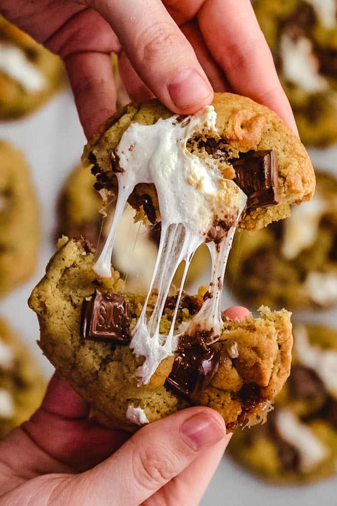 Crushed graham crackers, chocolate chunks, and a melty marshmallow center pack these soft and chewy cookies with flavor, and you don't even have to build a campfire first.