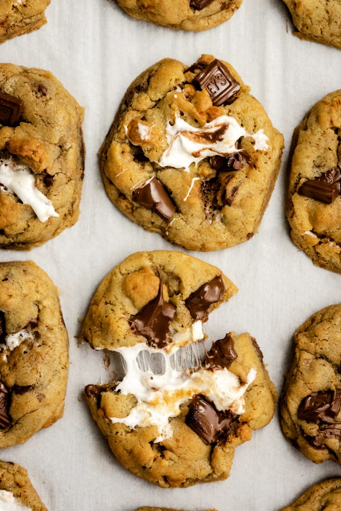 Crushed graham crackers, chocolate chunks, and a melty marshmallow center pack these soft and chewy cookies with flavor, and you don't even have to build a campfire first.