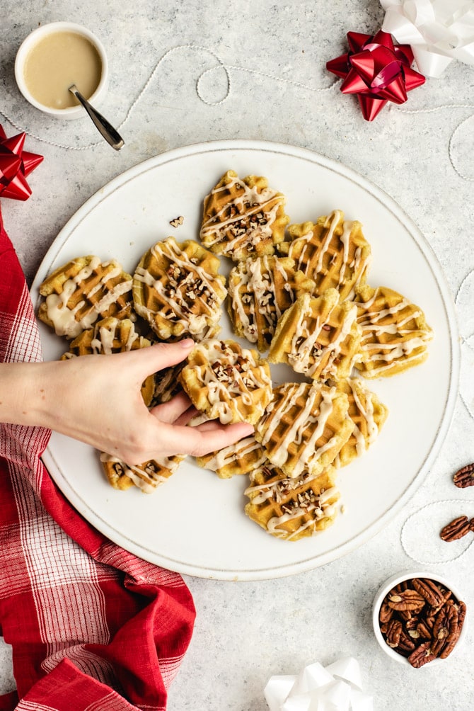 If you've never baked your cookie dough in a waffle iron, you're missing out. These Waffle Cookies develop a crisp crust while maintaining a soft and chewy interior, and they take less than 2 minutes to bake (all without taking up any oven space). Drizzle them with a simple Maple Glaze to top off the waffle theme and pump up the flavor!