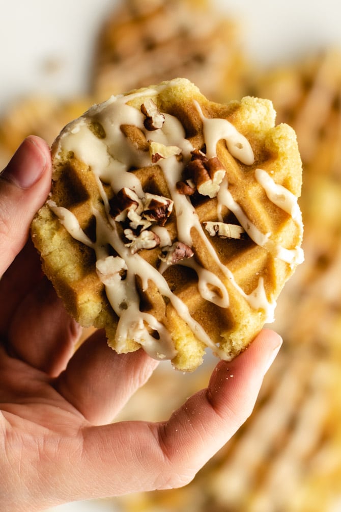 If you've never baked your cookie dough in a waffle iron, you're missing out. These Waffle Cookies develop a crisp crust while maintaining a soft and chewy interior, and they take less than 2 minutes to bake (all without taking up any oven space). Drizzle them with a simple Maple Glaze to top off the waffle theme and pump up the flavor!