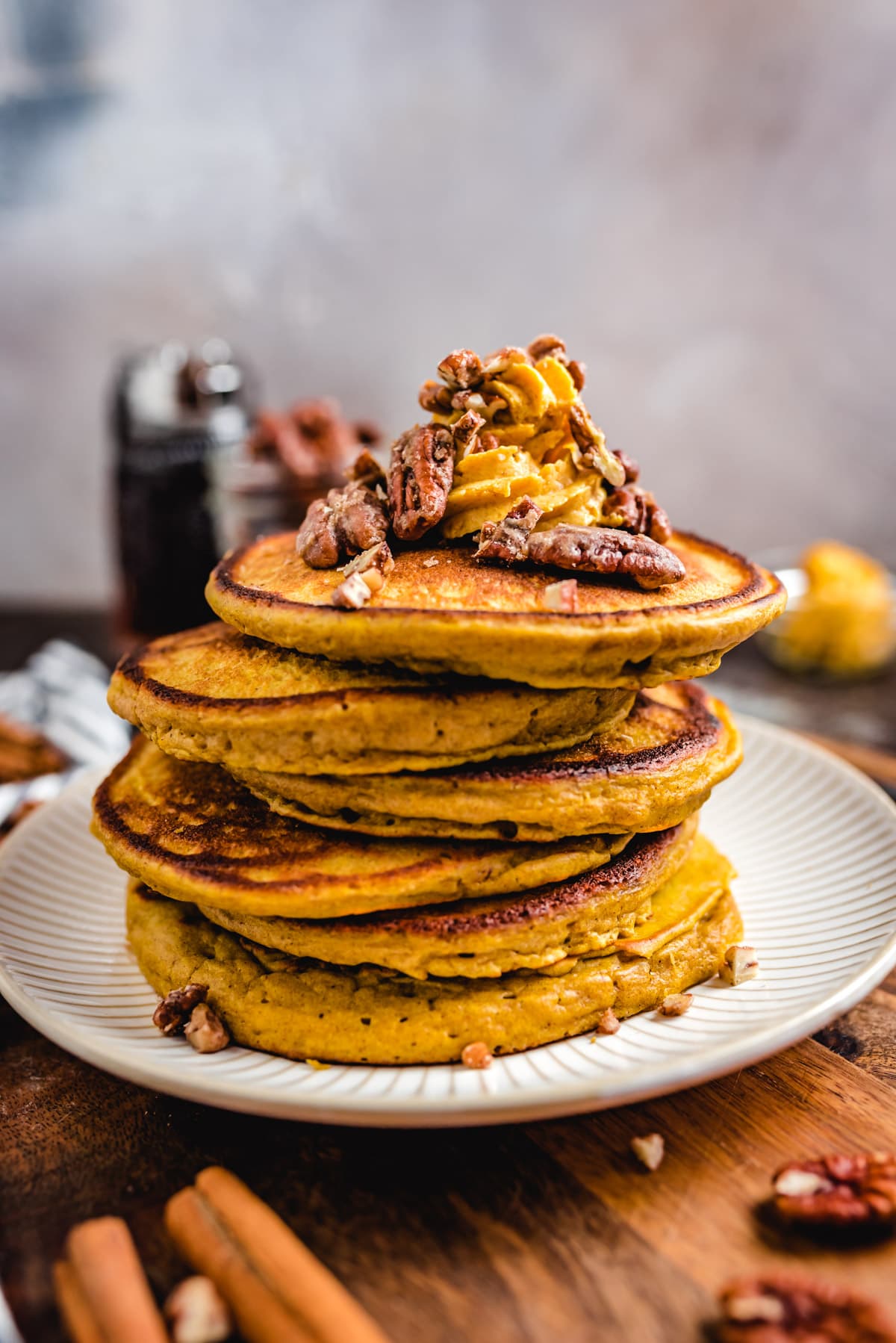 The best pumpkin pancakes incorporate dense, moist canned pumpkin while keeping the end product fluffy and airy. This recipe manages to do so while packing in tons of Fall flavor in the form of pumpkin spices and pumpkin flesh. The pancakes are warm, delicious, and you’ll want them every weekend of the chilly season!